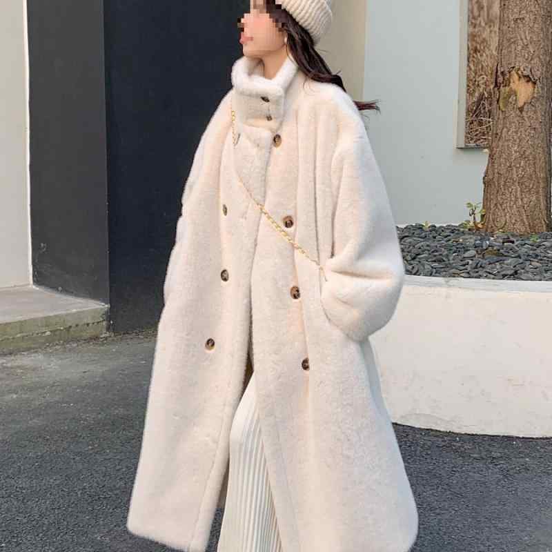 冬 コート スタンドカラー フェイクファー ロング丈 ゆったり 大きめ ダブルブレスト ふわふわ 暖か アウター 軽量 防寒 風 毛皮風