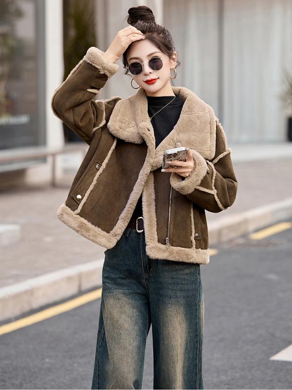 レディース コート 冬 小柄向け 韓国 ゆったり ラムウール ショート丈 厚手 保温 暖か アウター フィット