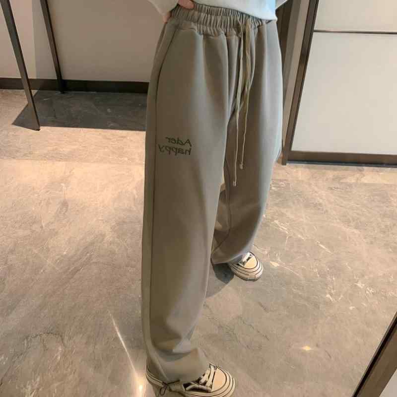 レディース ワイドパンツ 秋冬 ゆったり ストレート スウェットパンツ アルファベット プリント ユニセックス スリム 見え スポーツ カジュアル フリース ロングパンツ