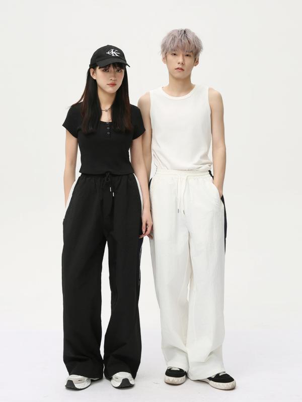 パンツ メンズ ストレート 配色 伸縮ウエスト 通勤用 スポーツ カジュアル ロング丈 ボトムス 普段使い 軽量 快適