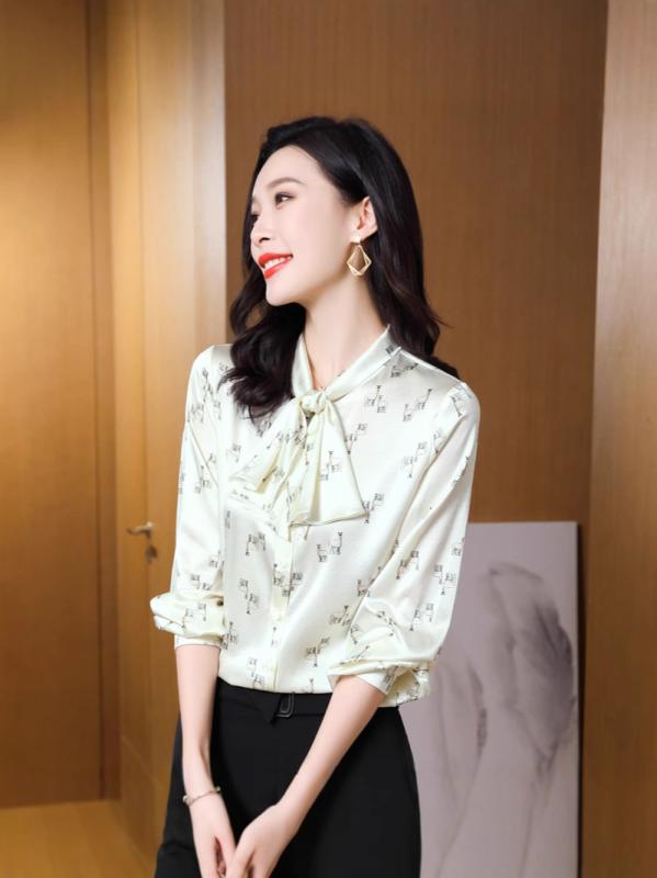 レディース 春秋 長袖 真絹 シャツ シルク 素材 リボン 欧米風 ブラウス トップス 軽やか 着こなし|フィーリアルショップ