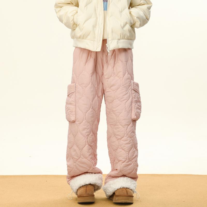 メンズ 秋冬 格子柄 綿 厚手パンツ 保温 フリース 加工 ゆったり シルエット ワーク カジュアル ロング ズボン 防寒 普段使い 軽量