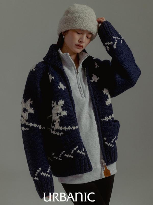 ニット カーディガン レディース ウール クリスマス トナカイ プリント 韓国 冬 アウター 暖か 雰囲気 フェミニン スタイル