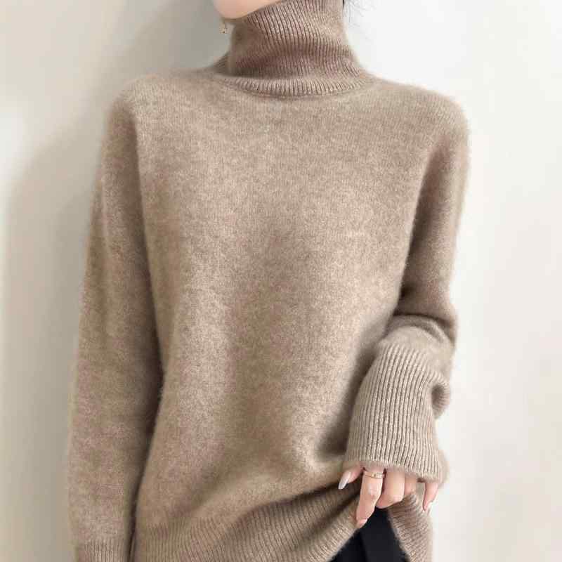 秋冬 レディース ハイネック 羊毛 編み物プルオーバー 朦々たる ゆったり 相応う 無地 トップス 情の籠もった原料品 心地よい 普段使い