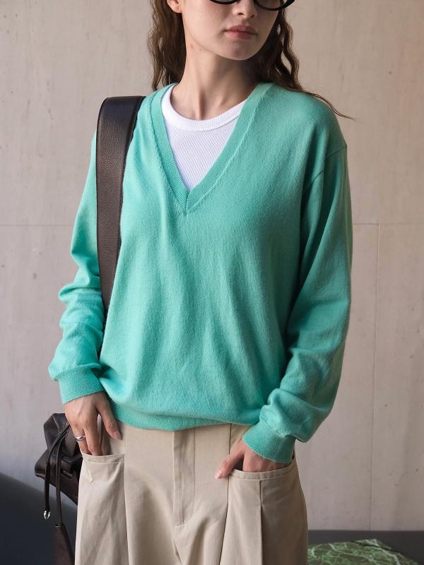編み物プルオーバー レディース 秋 Vのど首 絨毛 ゆったり 相応う 心地好い トップス か細い 柔らかい 軽さ パステル色の ホンブルグ帽肌ざわり 保温 普段使い走り 花の冠yd レディースファッション-セーター-ニット・セーター
