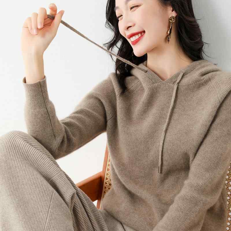 セーター 女性用 フード付き ニット 秋冬 カジュアル フィット プルオーバー スウェット アウター 暖か 伸縮性 包芯糸 普段使い 軽量 トップス