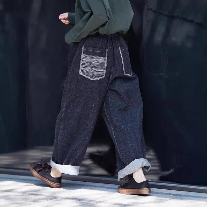 レディース 黒いこと ジーンズズボン下 引っ切り無い  ビンテージ 秋冬 心地よい 伸縮酉の方角 麻 綿混紡 軽さ 普段使い走り 通い 通年相応う 吸湿速乾 伸縮性 御膳上等感 パンツ-レディースファッション
