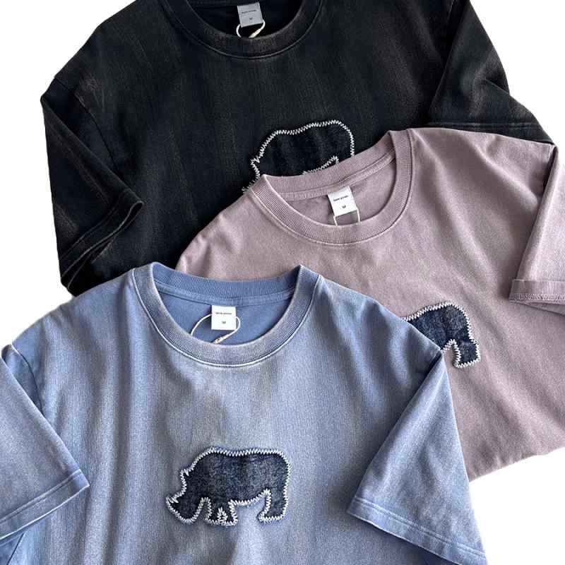 Tシャツ メンズ クルーネック 短袖 オーバーサイズ BFシルエット レトロ ヴィンテージ加工 アメリカンスタイル 厚手生地 ウォッシュ加工 カジュアル 日常使い コットン混 リラックスフィット