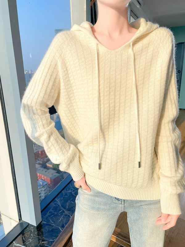 セーター レディース 秋冬 厚手 ウール フード付き ワッフル柄 ゆったり 暖か スリム ニット カジュアル トップス コットン混 リラックススタイル