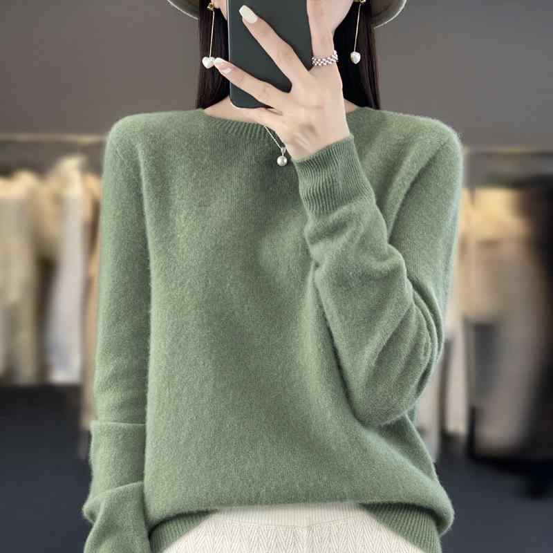 女性用 ニットセーター 無地 クルーネック ウール素材 秋冬 シンプル 上品 インナートップス 暖かみ 普段使い 柔らかい 伸縮性
