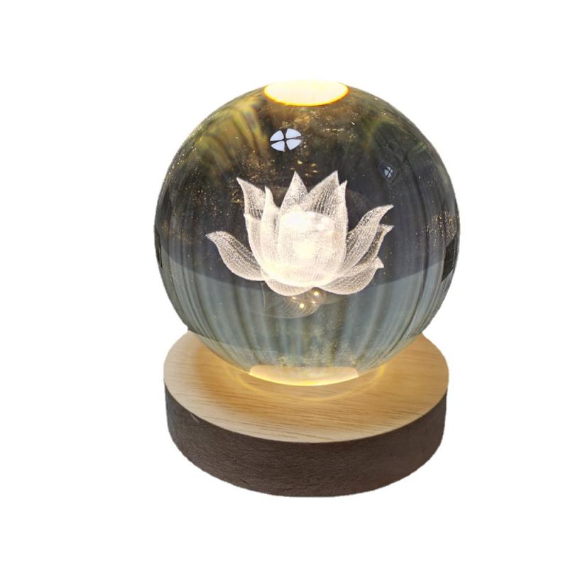 水晶 内部彫刻 阿弥陀如来 観音菩薩 仏像 蓮華灯 癒し インテリア 置物 透明 球体 ディスプレイ 部屋飾り 玄関飾り