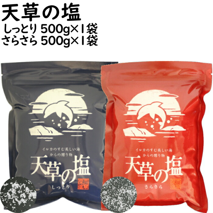 市場 天草の塩 2袋 ポスト投函九電産業 500g × しっとり1袋 平釜製法 淡い甘味 メール便 さらさら1袋 送料無料