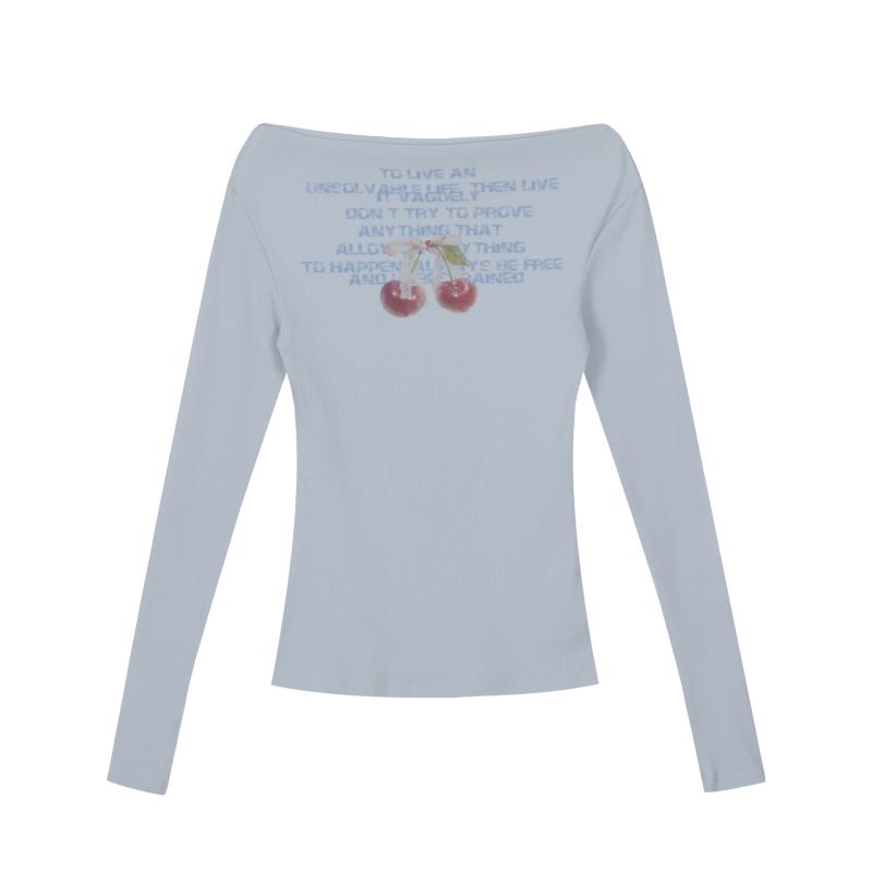 レディース オフショルダー 長袖 Tシャツ アルファベット プリント 春秋 カジュアル トップス スリムフィット 個性的 デザイン 普段使い スタイリッシュ 肩出し スタイル