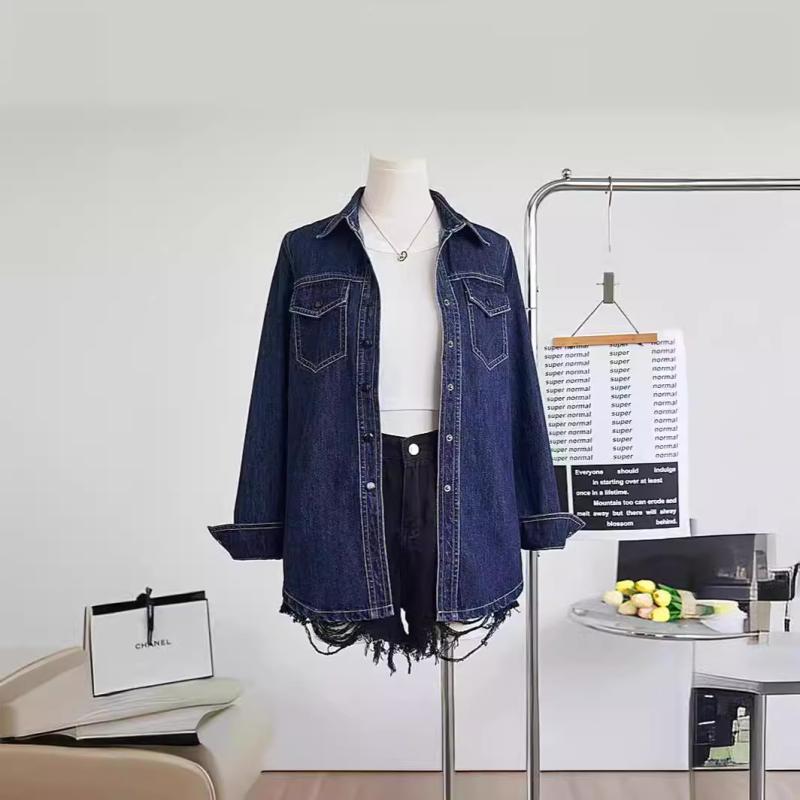 デニム シャツ ブラウス 長袖 青 レディース 新 商品の 青い デニムの シャツ レディース 春秋 重ね 着の 感が 小さいです。