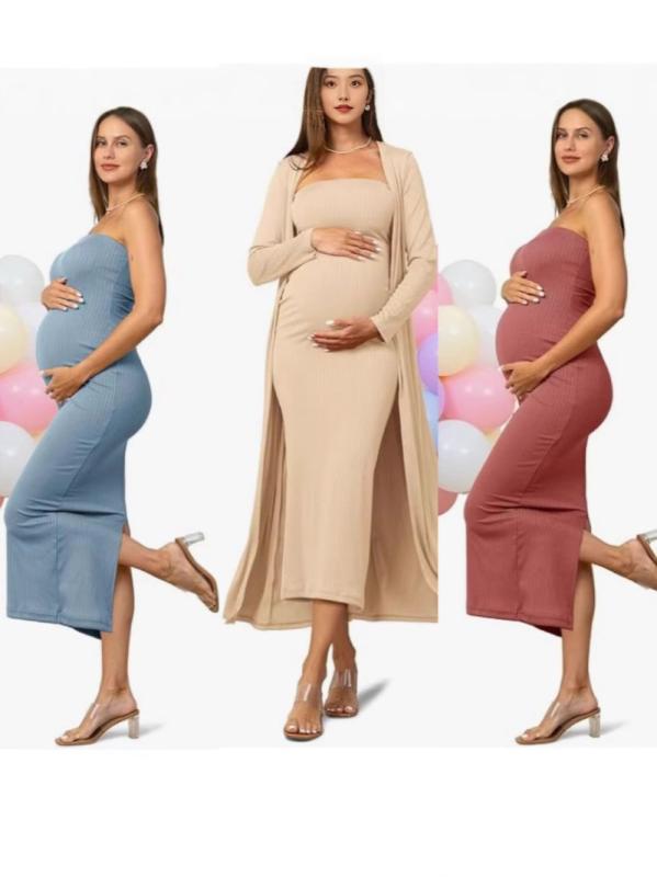 妊婦服 妊婦 マタニティ 2点書き割り ロング衣裳 ロング厚地の外套 伸ばすこと原料品 ゆったり大大きさ 通い用 雅びやかひな形 うつり変わりひな形 吸湿速乾 軽さ 普段使い