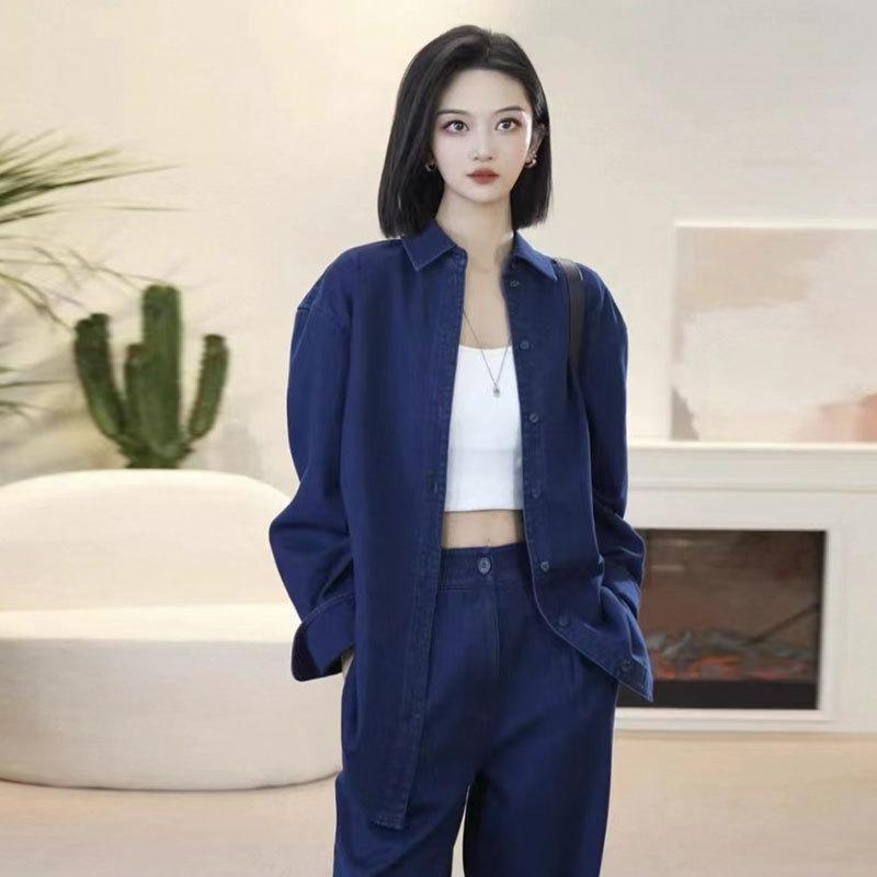 デニム シャツ ブラウス 長袖 青 レディース デパートの同 タイプの 婦人服 2025 春秋型 カジュアルで ゆったりしていて 着 痩せ している 長袖の デニムの シャツ 130082