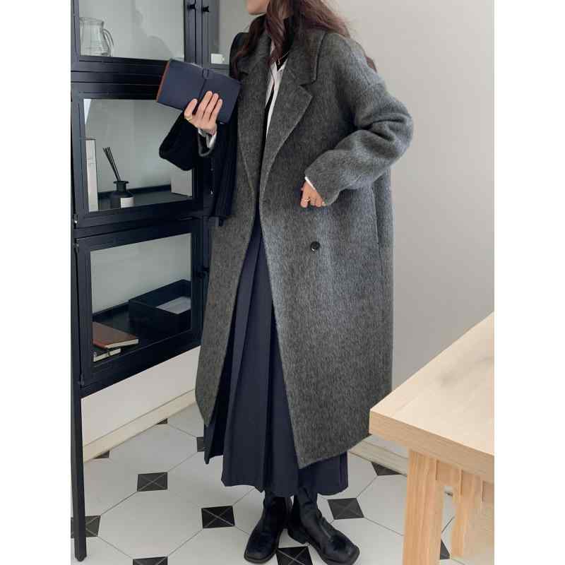 コート レディース グレー 中長丈 両面フランネル ウール アウター 秋冬 高級感 上品 暖か 防寒 普段使い 通勤 柔らかい 肌触り