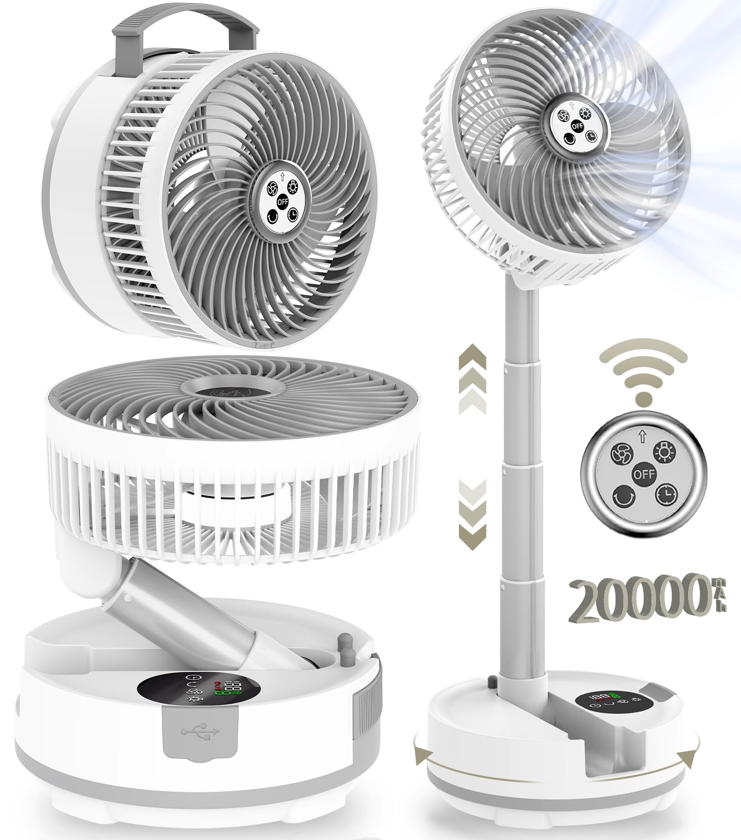 扇風機 折りたたみ サーキュレーター コードレス 充電式 卓上扇風機 伸縮式 リモコン付き タイマー 液晶タッチパネル 風力8段階 小型 強力送風 ポータブル リビング 寝室 車中泊 キャンプ|felicitastore