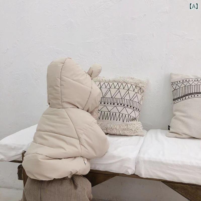 子供用綿入りジャケット キッズ 秋冬 男女兼用 アウター かわいい フード付き ポリエステル 混紡 ミドル丈 カジュアル スタイル 80cm 90cm 100cm 110cm 120cm(x2)