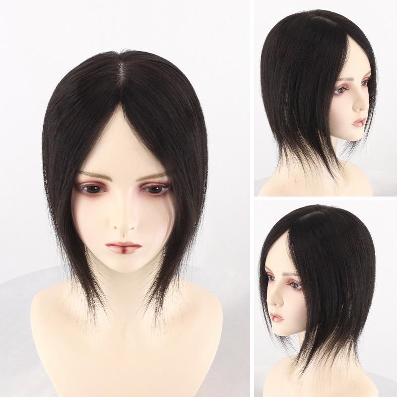 ヘアピース レディース トップカバー 全手織り 真人毛 白髪隠し 医療用ウィッグ ストレート 25cm 30cm 35cm 40cm 45cm 50cm 自然色