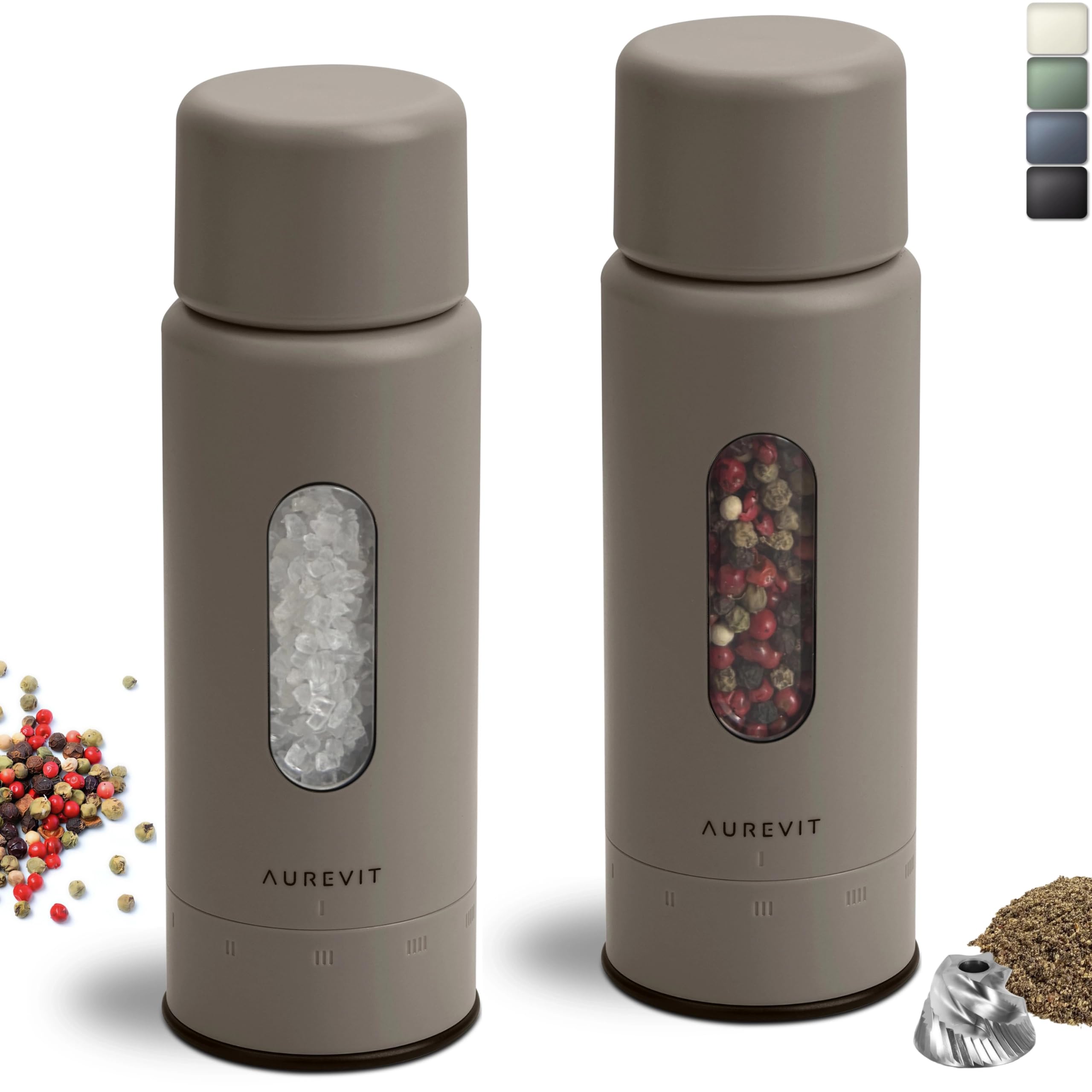 Aurevit ペッパーミル 手動 塩胡椒ミル セット 臼式バリ採用 ステンレス・セラミック｜felicitastore