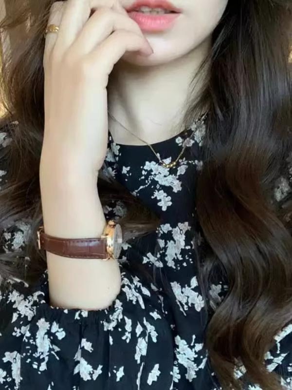 ワンピース レディース 秋冬 TR素材 長袖 小花柄 ラウンドネック フレアスカート ミディアム丈 膝丈 エレガント 上品 きれいめ フェミニン 高見え