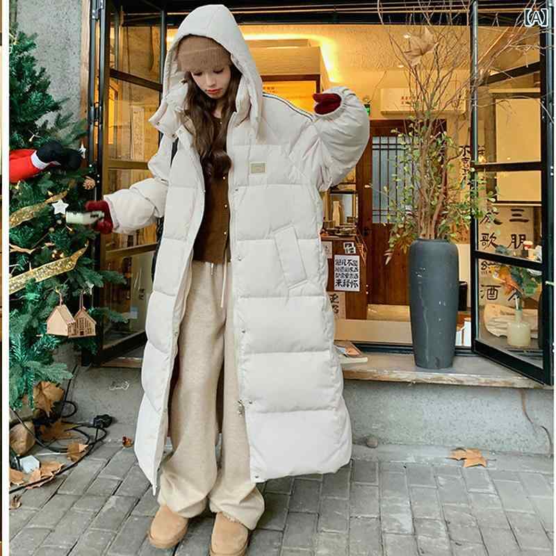 コート 女性用 秋冬 フード付き ゆったり ロング丈 コットン アウター ルーズフィット スリム見え 暖か 普段使い 通学 学院風