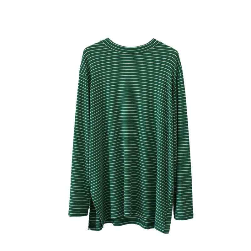 レディース ゆったり ルーズ ストライプ 長袖 Tシャツ 春秋 クルーネック リラックススタイル 体型カバー インナー トップス カジュアル 普段使い