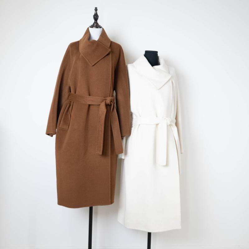レディース ロングコート ゆったりシルエット カシミヤ混 ダブルフェイスウール 長袖 フラワーデザイン襟 秋冬 アウター 暖か素材 軽量 ビッグサイズ 普段使い 通勤用