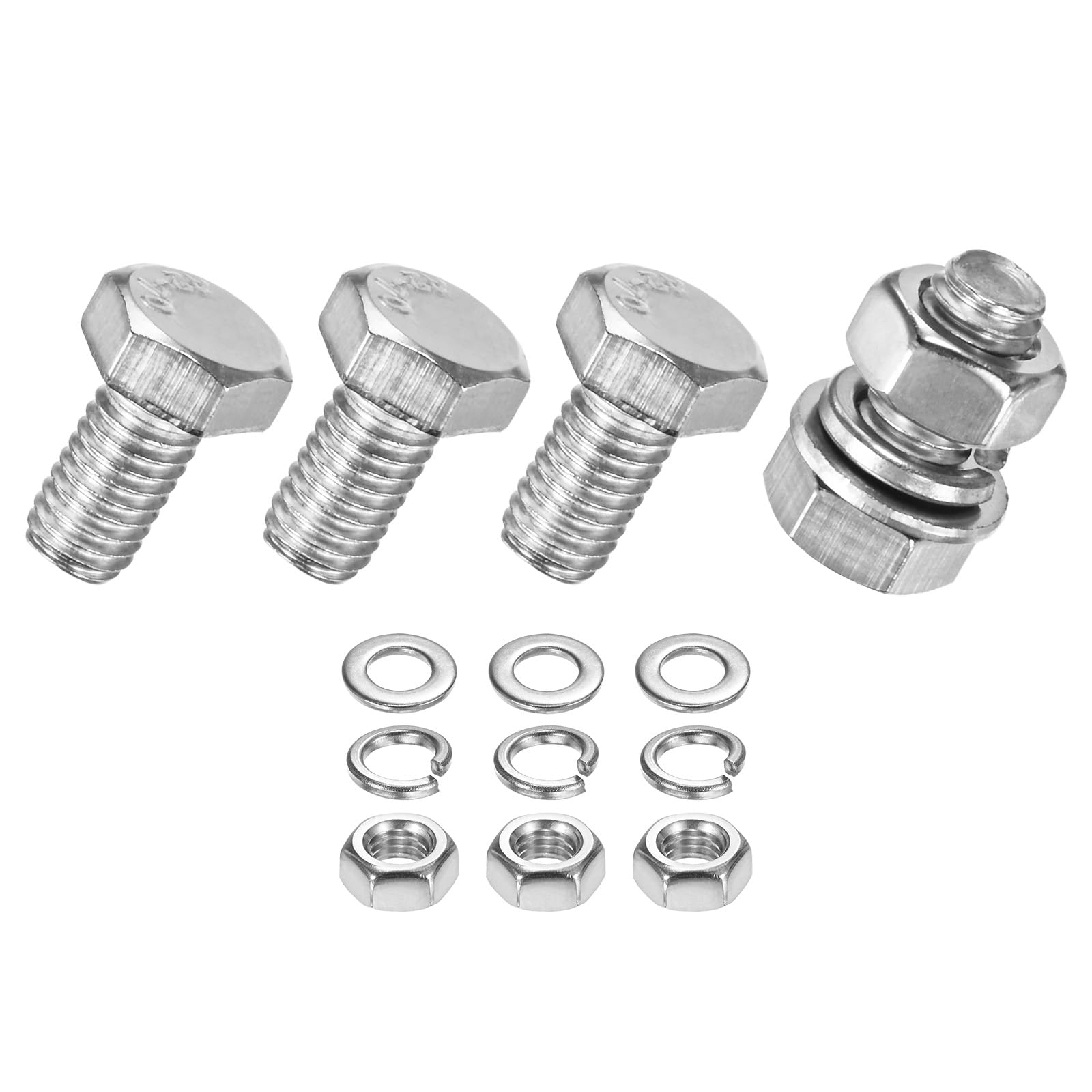 M METERXITY 六角頭ねじボルト ナット付き フラット&ロックワッシャー ステンレススチールボルトとナットキット 設備/機械用の全ねじ式メトリックボルト詰め合わせ｜felicitastore