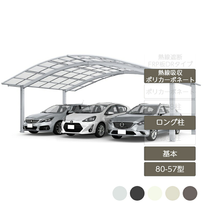 鉄道車両界面 3台用 リクシル LIXIL【フーゴR 基本原則 L57型 80-57型 ロング柱H25 熱線吸い容れるポリカーボネート大屋根材 熱線吸い容れるポリカーボネート】