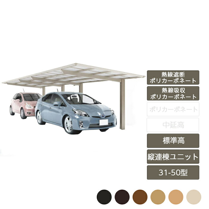 カーポート 2台用 四国化成【スマートポートR 縦連棟セット 基本セット+縦連棟ユニット 標準高 31-50型 木調カラー 熱線吸収ポリカーボネート カーポート 2台用】|エクステリア・ガーデン Feliju