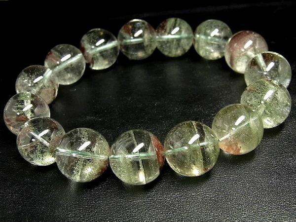 パワーストーン 天然石 大粒 ガーデンクォーツ グリーンファントム入り 水晶ブレスレット 15～16mm 【Felistone】 GardenB52