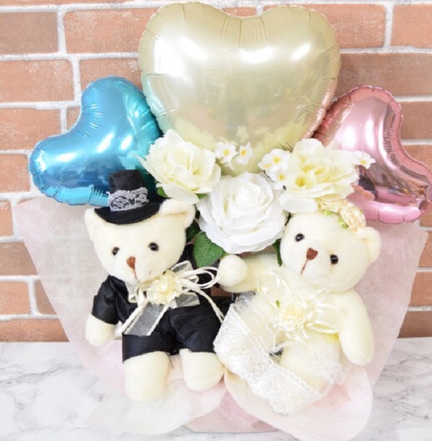 ぬいぐるみ付メッセージバルーンギフト【結婚式 ぬいぐるみ 二次会 バルーン電報 受付 お祝い バルーン 熊 メッセージ入り プレゼント ギフト バルーン 送料無料】