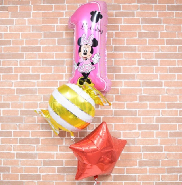 firstbarthdayバルーンギフト（女の子）【誕生日 バルーン ミニー バルーン電報 ディズニー パーティー ヘリウム バルーンギフト １歳 送料無料】