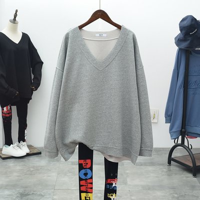 【取寄】トップス レディース 長袖 ルーズ カラバリ 3色 グレー レッド ブラック Vネック シンプル 無地 カジュアルスタイル ワンサイズ トレーナー カジュアルスタイル 春 秋冬 新作 デイリー