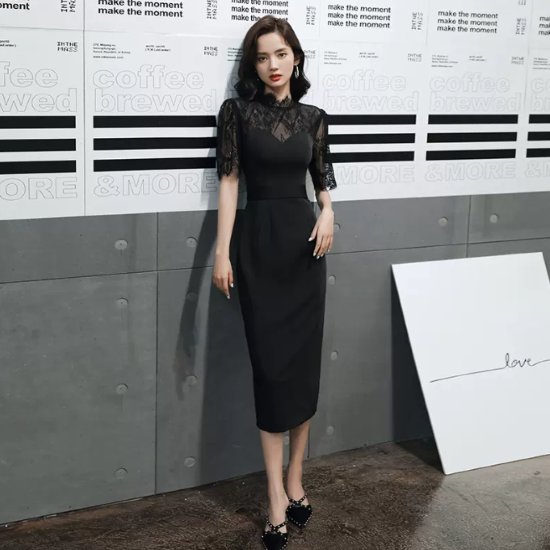 【取寄】寄り合いお召しもの レディース 衣裳 かき鳴らす会お召しもの 華燭の典お召しもの スピード競技 カクテルドレスルー 照明ランプ色合い か細い嵌まる 細長い切口 黒 黒いこと 好いたらしいめ フォーマル お呼ばれ 雅びやか 寄り合い レディースファッション-ドレス