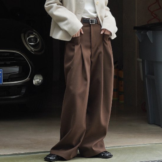 【取寄】ワイドパンツ レディース ボトムス パンツ ズボン ロングパンツ ゆったり ルーズシルエット シンプル 無地 カジュアル お出かけ おしゃれ ポケット ハイウエスト 体型カバー タック入り パンツ