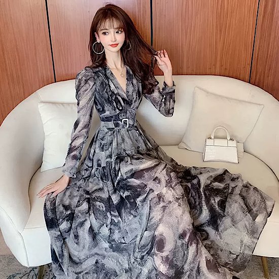 【取寄】結婚式ドレス シフォン 軽やか 長袖 スリム Vネック ベルト付き 発表会 演奏会 レディース 結婚式 ステージ衣装 半袖 ロング丈 エレガント ウエディングドレス カラードレス ハイウエスト