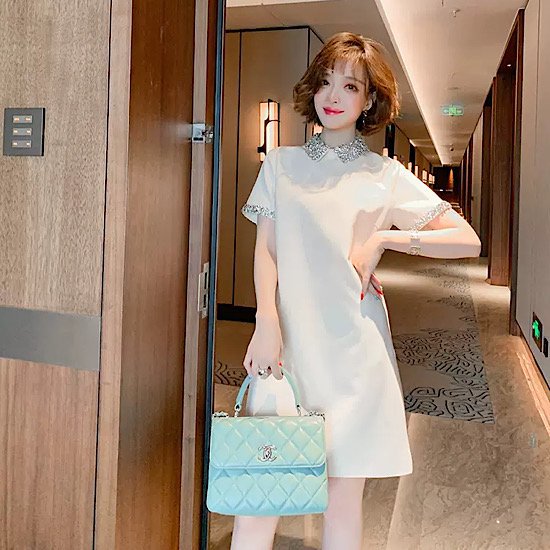 【取寄】結婚式ドレス 半袖 襟付き ビジュー シンプル ショート丈 キラキラ 発表会 演奏会 レディース フレアドレス 結婚式 ステージ衣装 エレガント ウエディングドレス カラードレス Aライン