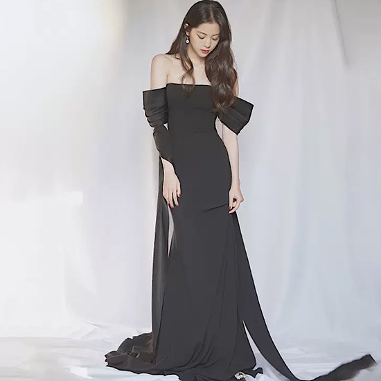 【取寄】結婚式ドレス オフショルダー セクシー マキシ丈 無地 シンプル タイト 発表会 演奏会 レディース 結婚式 ステージ衣装 エレガント ウエディングドレス カラードレス イブニングドレス 15,555円