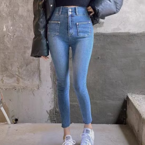 【取寄】デニムパンツ レディース ボトムス ジーンズ Gパン スキニージーンズ スリムフィット ハイウエスト 9分丈パンツ ロングパンツ カジュアル お出かけ おしゃれ シンプル ベーシック 定番 女性