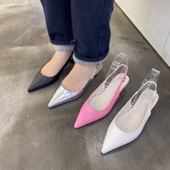 【取寄】バックストラップパンプス レディース ポインテッドトゥ フェイクレザー エコレザー ローヒール ミドルヒール 4cmヒール サンダル きれいめ 上品 エレガント カジュアル 美脚 脚長 おしゃれ