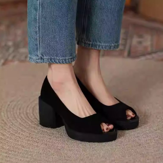 【取寄】パンプス レディース 靴 シューズ オープントゥ 太ヒール チャンキーヒール ブロックヒール プラットフォーム 美脚 脚長 ハイヒール シンプル 無地 カジュアル お出かけ おしゃれ きれいめ 女性