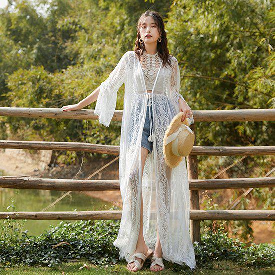 楽天市場】総レース レース カーディガン 長袖 ミモレ丈 レディース