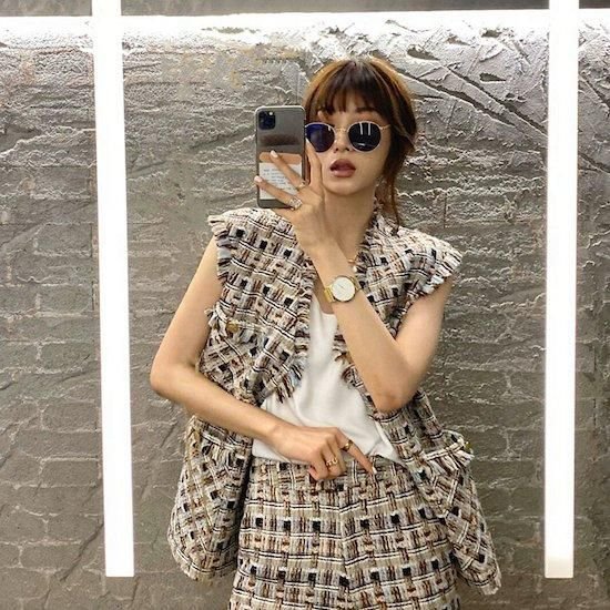 楽天市場】【取寄】セットアップ ツイード チェック フリンジ ベスト