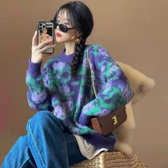 【取寄】ニットセーター レディース トップス ニット セーター プルオーバー 長袖 花柄 フワラー フローラル ラウンドネック 華やか カジュアル お出かけ おしゃれ ゆったり カラフル 女性 ファッション