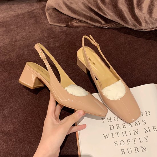 【取寄】パンプス レディース 靴 シューズ スリングバック バックストラップ スクエアトゥ 太ヒール チャンキーヒール 安定感 シンプル 無地 きれいめ カジュアル お出かけ おしゃれ 美脚 脚長 女性