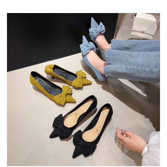 【取寄】パンプス レディースファッション シューズ ローヒール フロントビックリボン ポインテッドトゥ 高級感 大人可愛い フェミニン エレガント 綺麗め 上品 華奢魅せ 美シルエット 韓国風 個性的 20代
