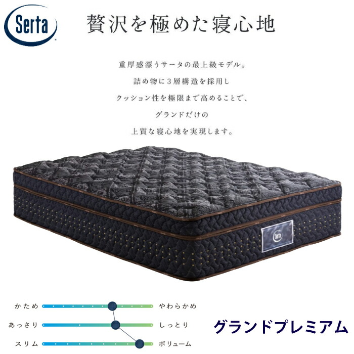 【正規品】サータ グランドプレミアム サイズ（PS/SD/D/Q1/Q2/SK）ソフト 7.7インチ 5ゾーン並列配列 Serta ブレスフォート 高級感 ヘルシーエアーレット 通気性 耐久性 分割対応